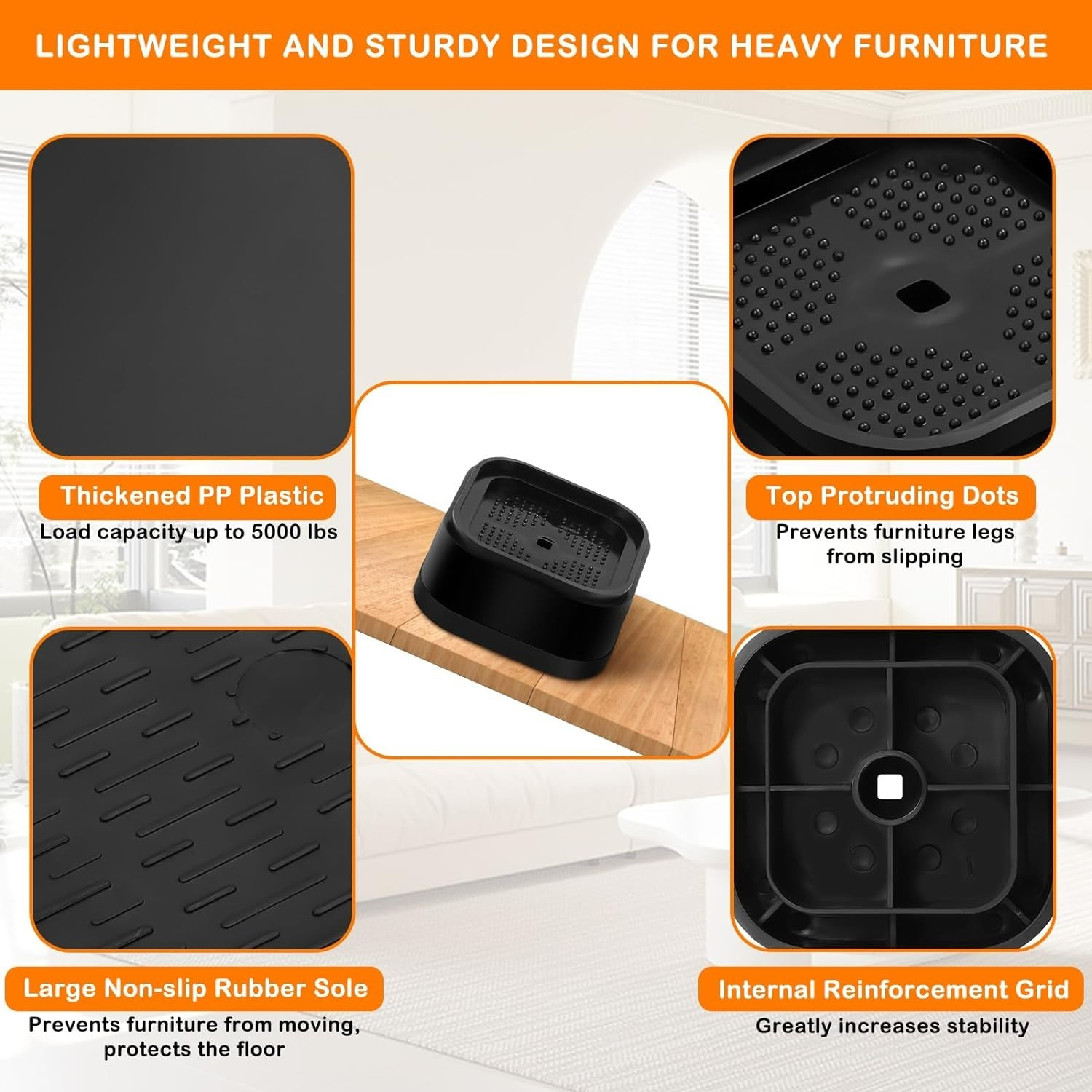 Adjustable 4 Pack Bed Risers - Heavy Duty Stackable Furniture Elevators (1-3 in)
