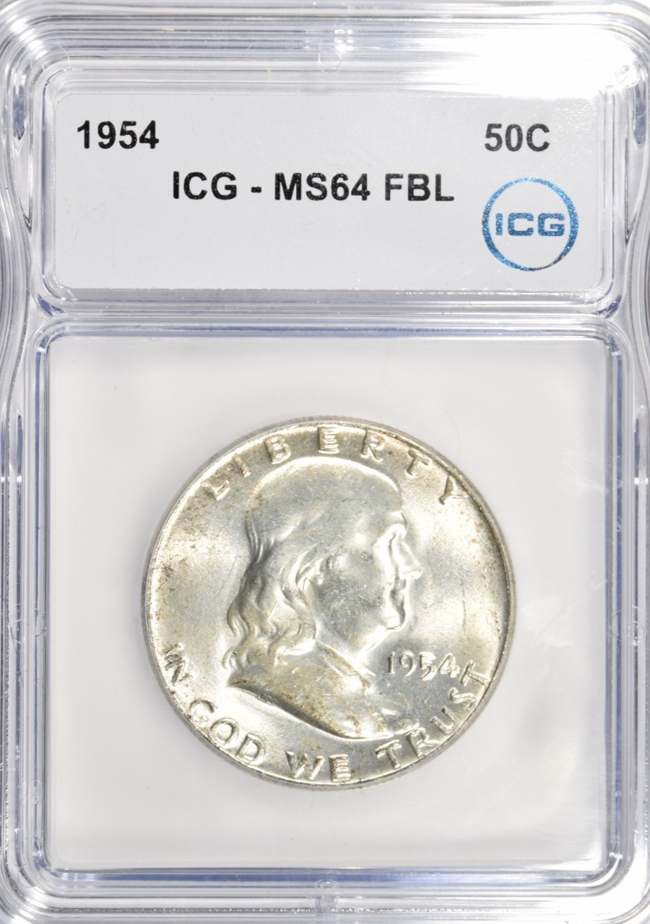 1954 FRANKLIN HALF DOLLAR ~ ICG MS64 FBL FULL BELL LINES ~ BRIGHT WHITE! #601
