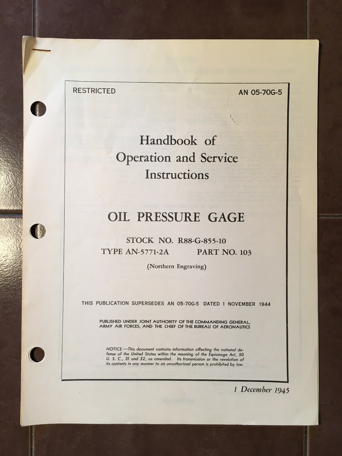 Northern Engraving Oil Pressure Gauge Service Manual.