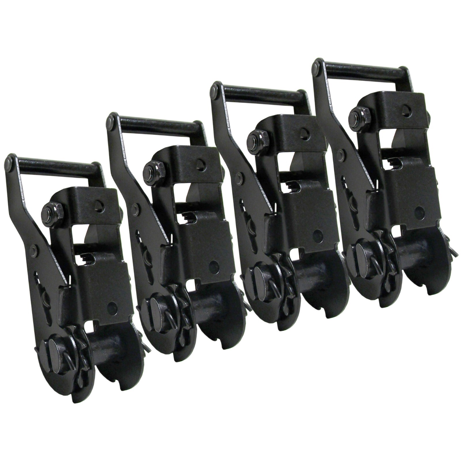 1" One Piece Handle Ratchet Black - 4,400lb Rated Capacity - Tie Down (4 Pack)