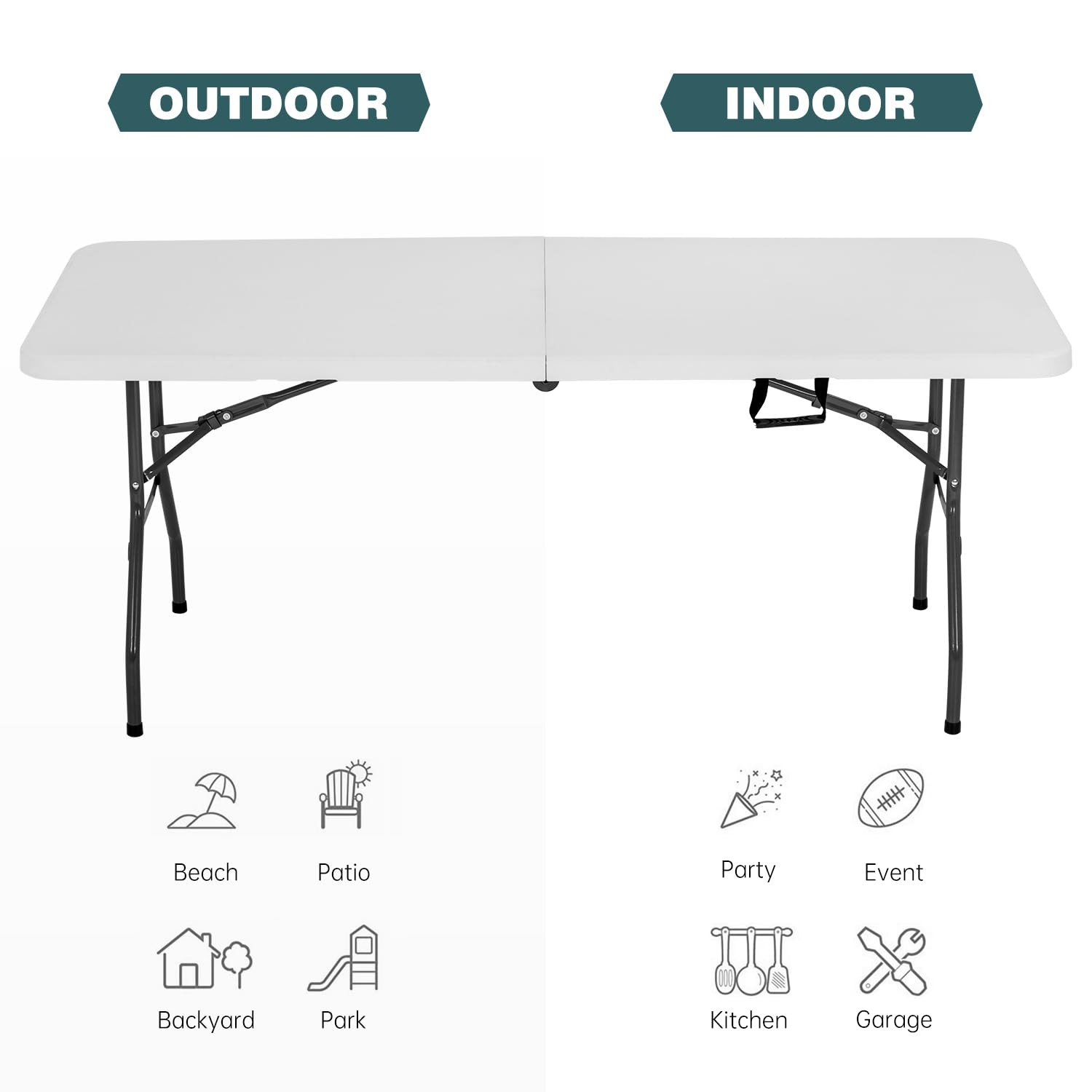 Best 6 Foot Outdoor Dining Table, Foldable Portable Rectangular Plastic Folding