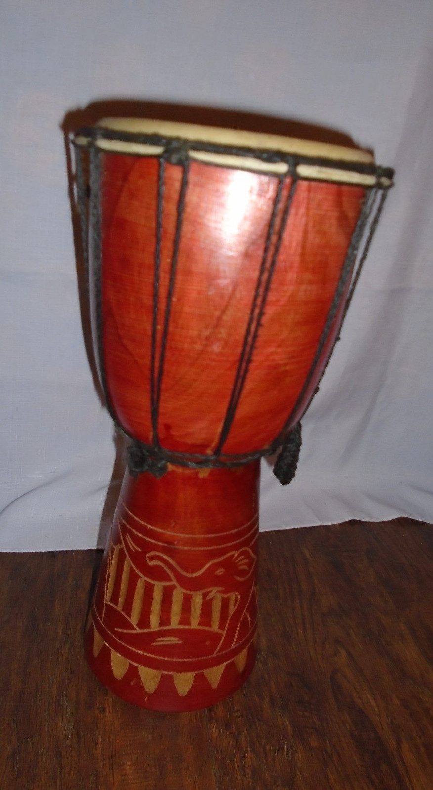 Djembe Hand Drum Bongo Hand Carved Elephant w/ strap