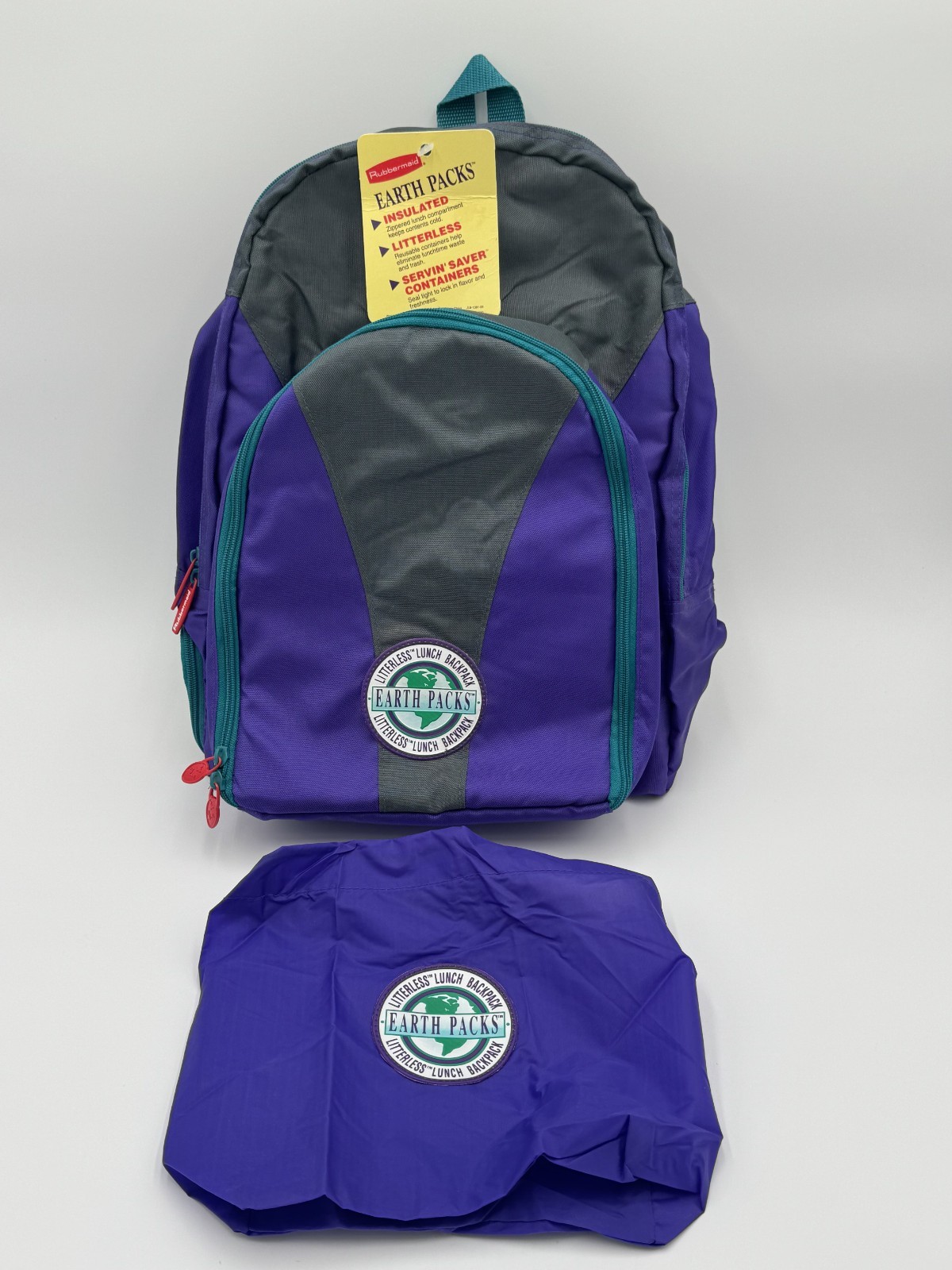 NEW Vintage 1993 Rubbermaid Earth Packs Backpack Purple Teal Litterless Bag NWT