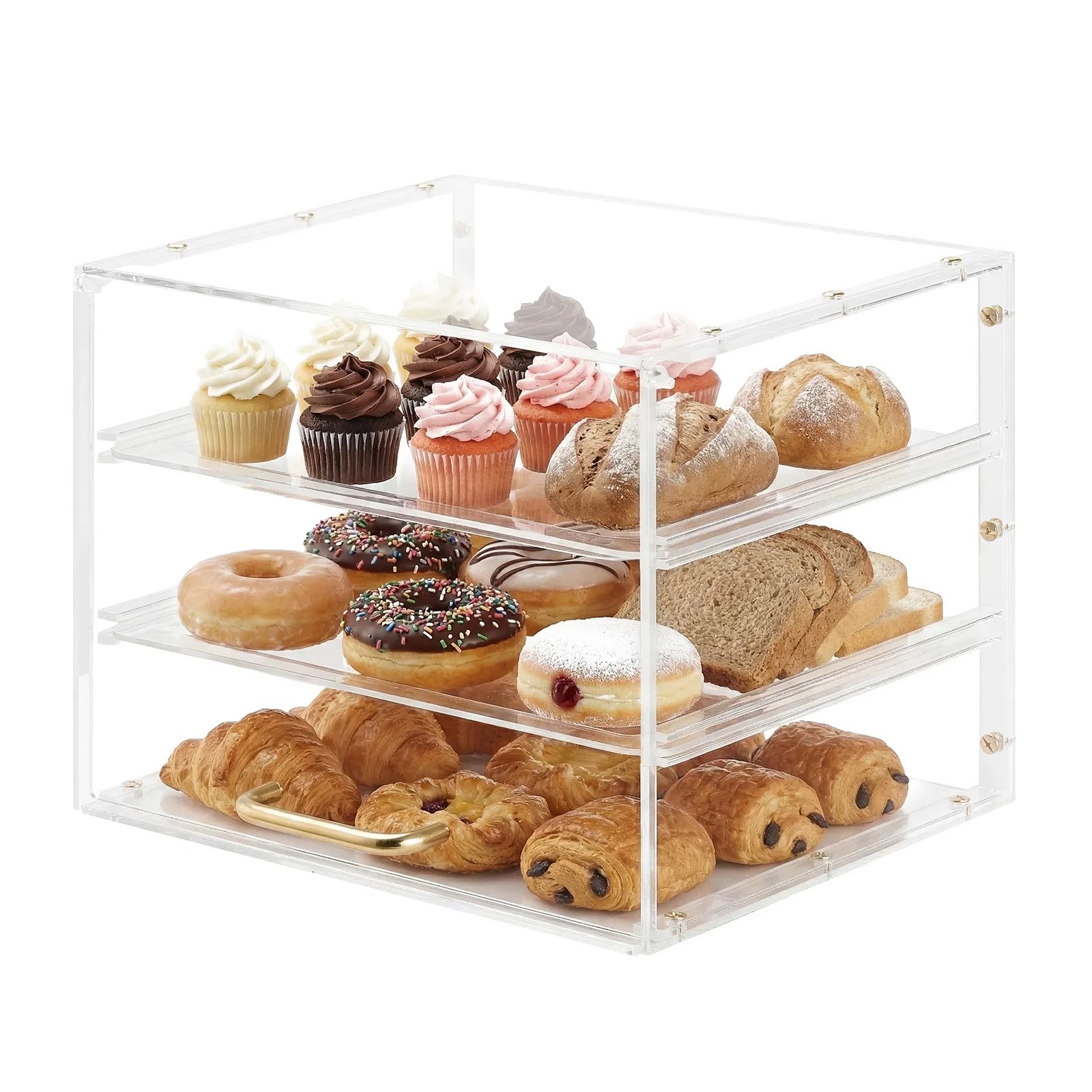Bakery Display Case, 3-Tier Commercial Countertop Pastry Display Case, Clear