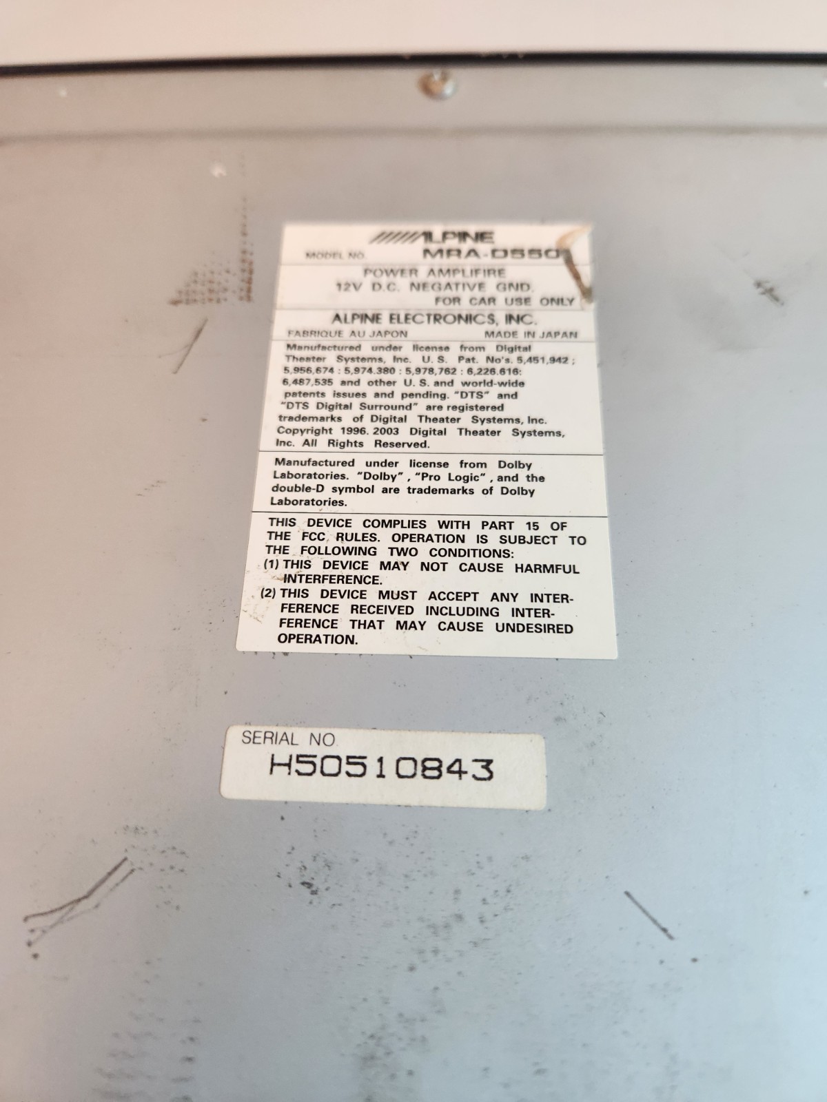 Alpine MRA-D550 UNTESTED - UNKNOWN IF WORKING - Untested