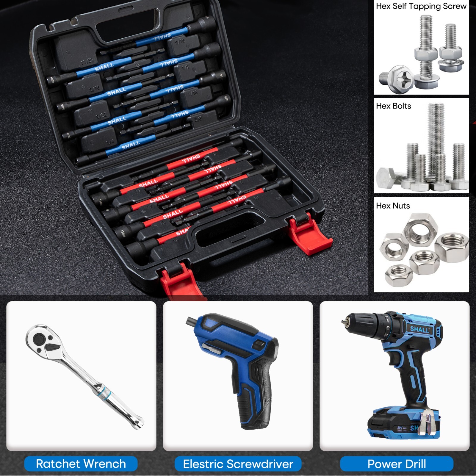SHALL 16PCS Magnetic Nut Driver Set - 6" Long Nut Driver Set for Impact Drill