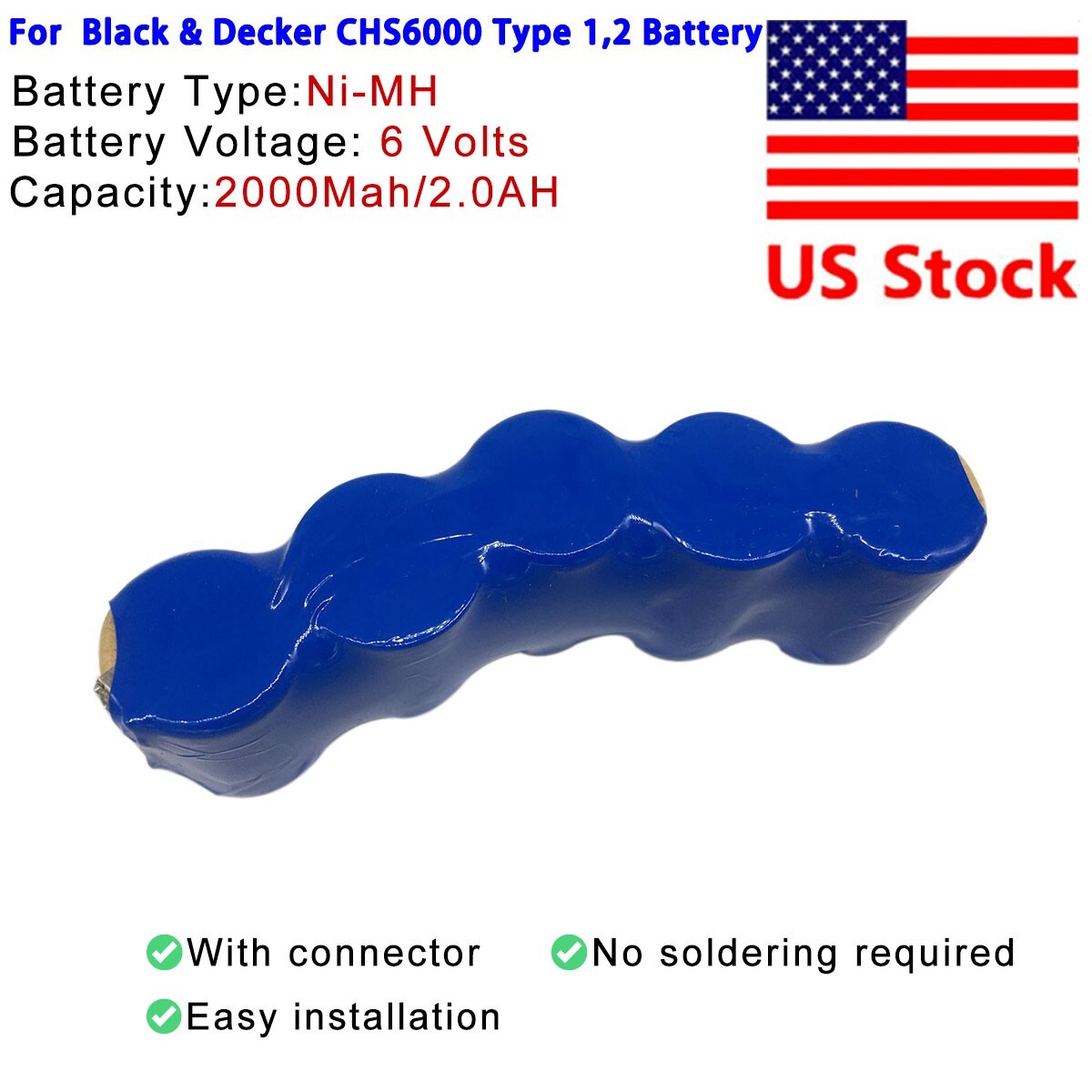 Battery pack for Black Decker 6V CHS6000 Recip-Saw Type 1, Type 2