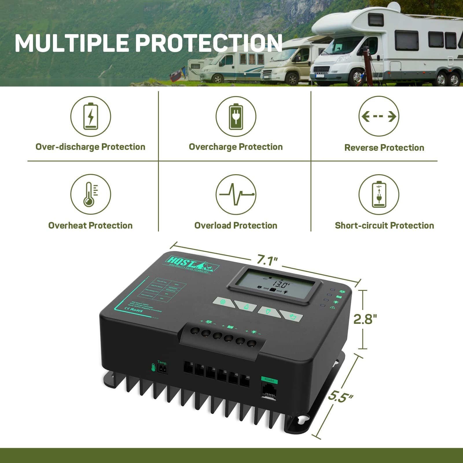 HQST MPPT Solar Charge Controller 20 Amp Negative Grounded Controller with Bl...