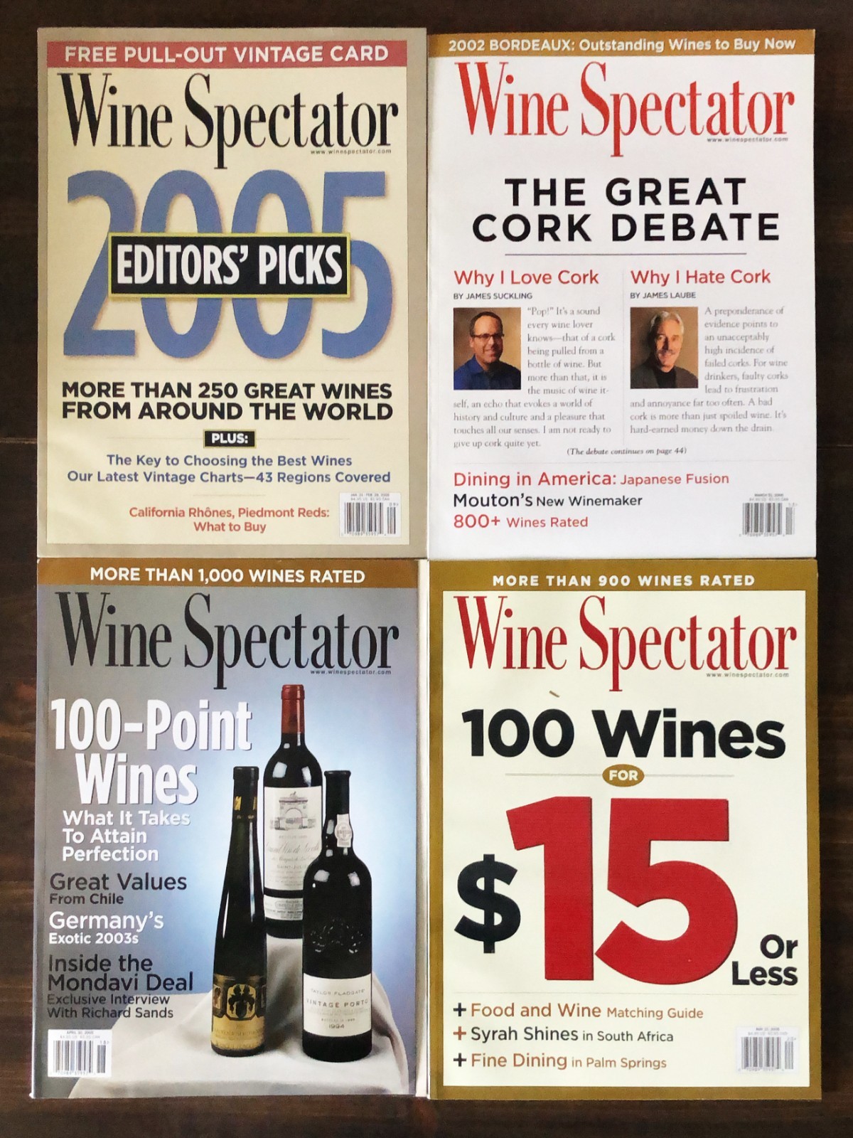 2005  Wine Spectator Magazine - Lot of 4 (Jan 31/Feb 28, Mar 31, Apr 30, May 15)