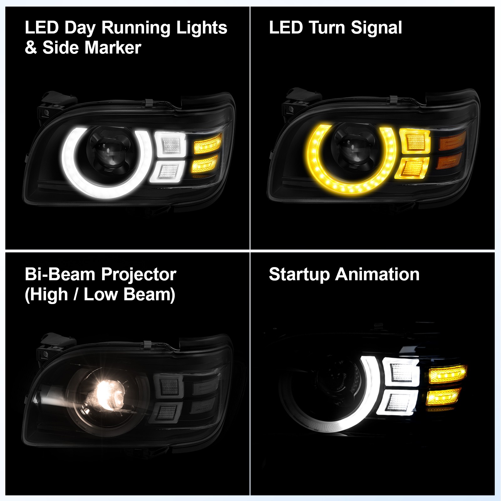 LED DRL Turn Signal Headlights For 2001-2004 Toyota Tacoma Halogen Projector L+R