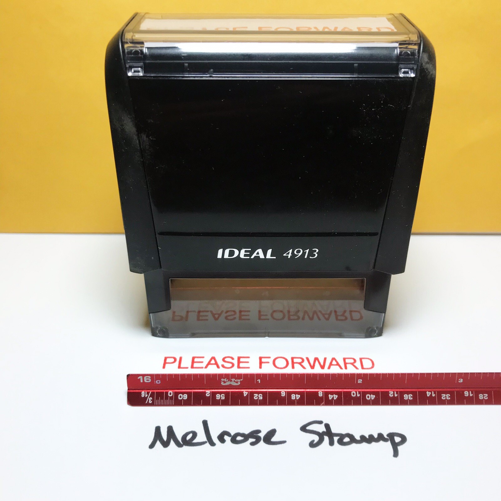Please Forward Rubber Stamp Red Ink Self Inking Ideal 4913