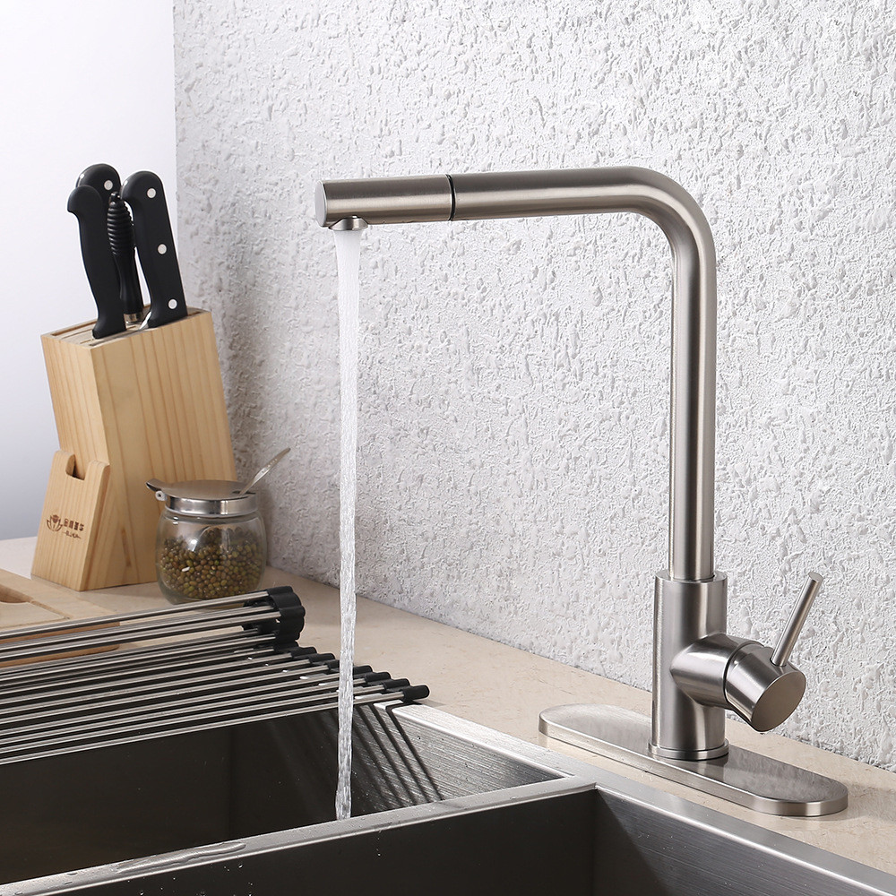 Pull out Spray Kitchen Faucet Brushed Nickel Basin Sink Mixer Tap w/Cover SUS304