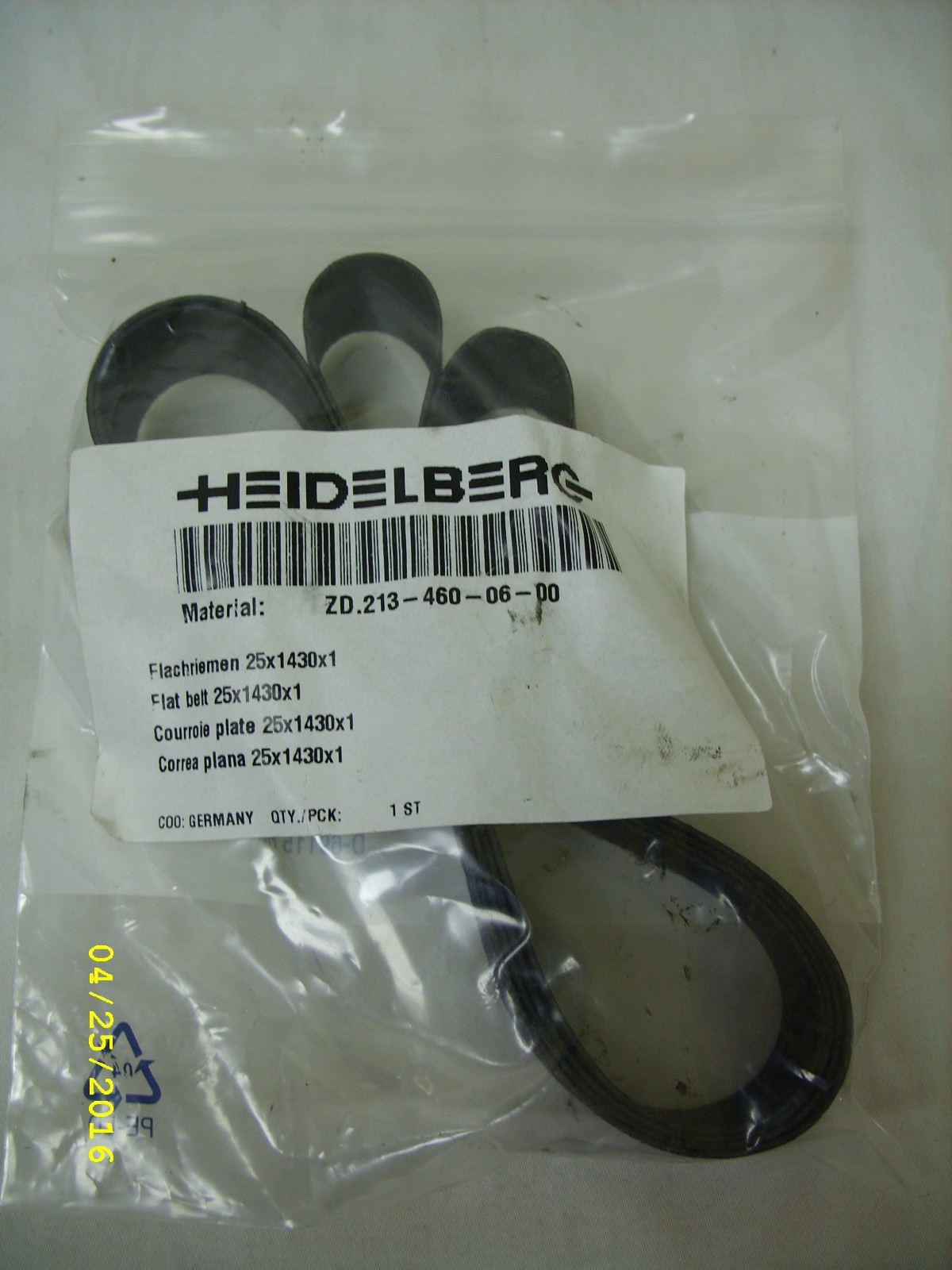 HEIDELBERG - Printing Press Equipment Flat Belt 25x1430x1 ~ ZD.213-460-06-00 NEW