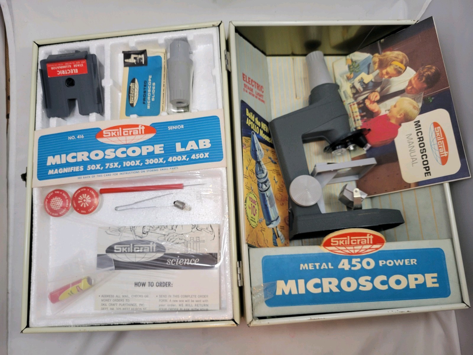 Vintage Microscope & Lab Set Retro Metal Case 1960's Made In USA #416 Senior