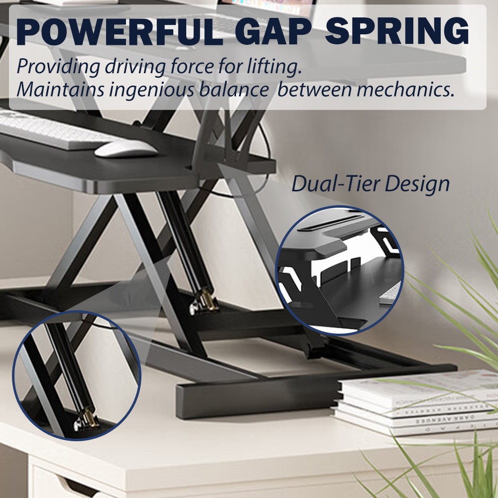 32 Inch Height Adjustable Sit Stand Desk Converter Riser Black