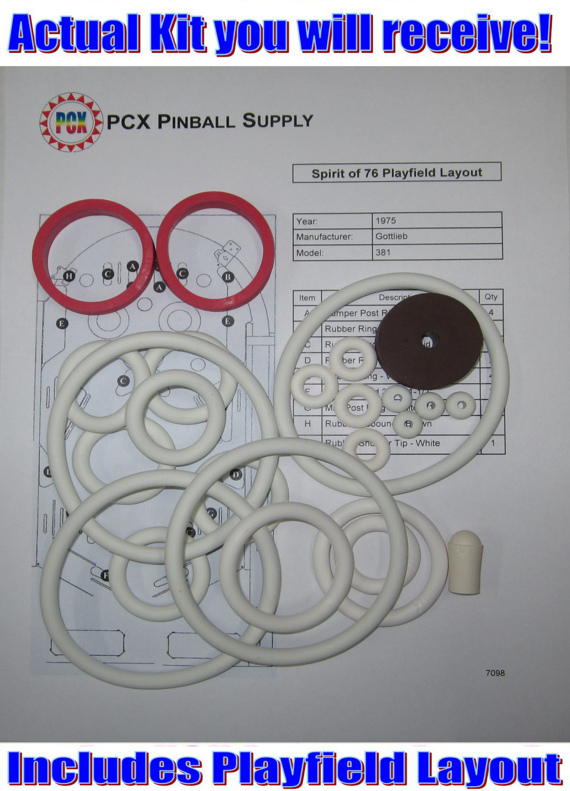 1975 Gottlieb Spirit of 76 Pinball Machine Rubber Ring Kit