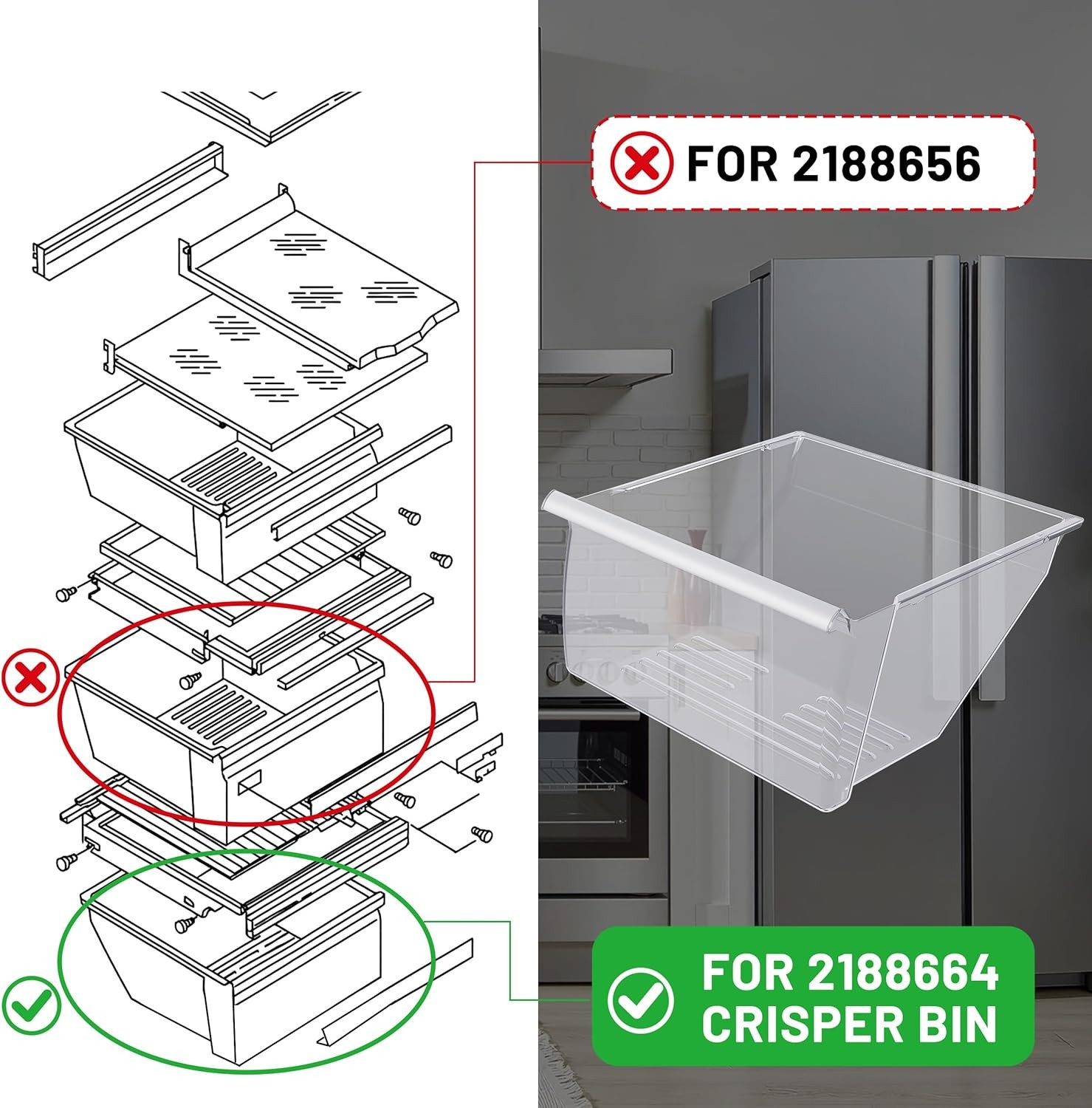 Bottom Clear Crisper Pan Replace For Whirlpool Refrigerator WP2188664 2188664