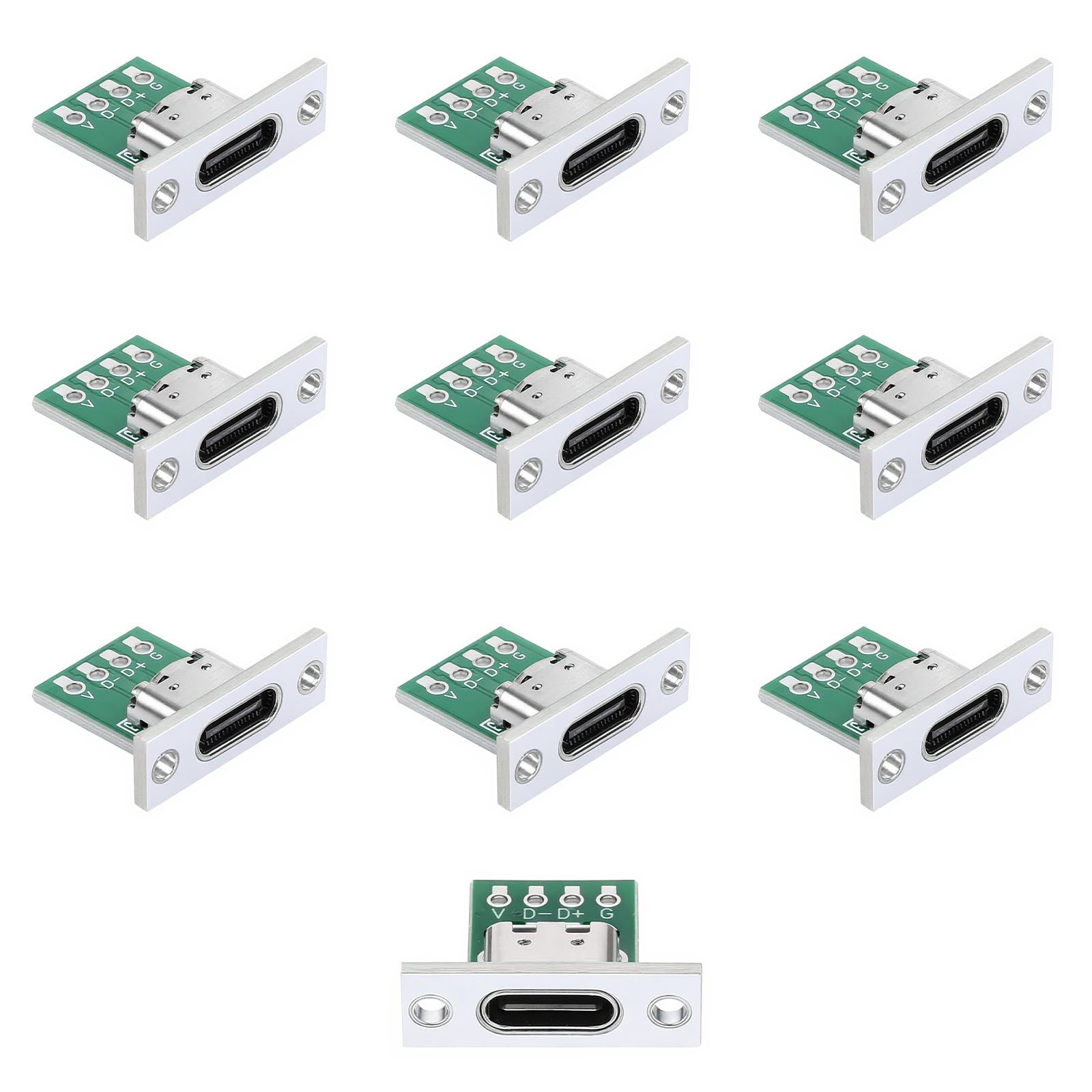 10 Pcs USB C Panel Mount Connector DIY Type C Female Socket Green Set