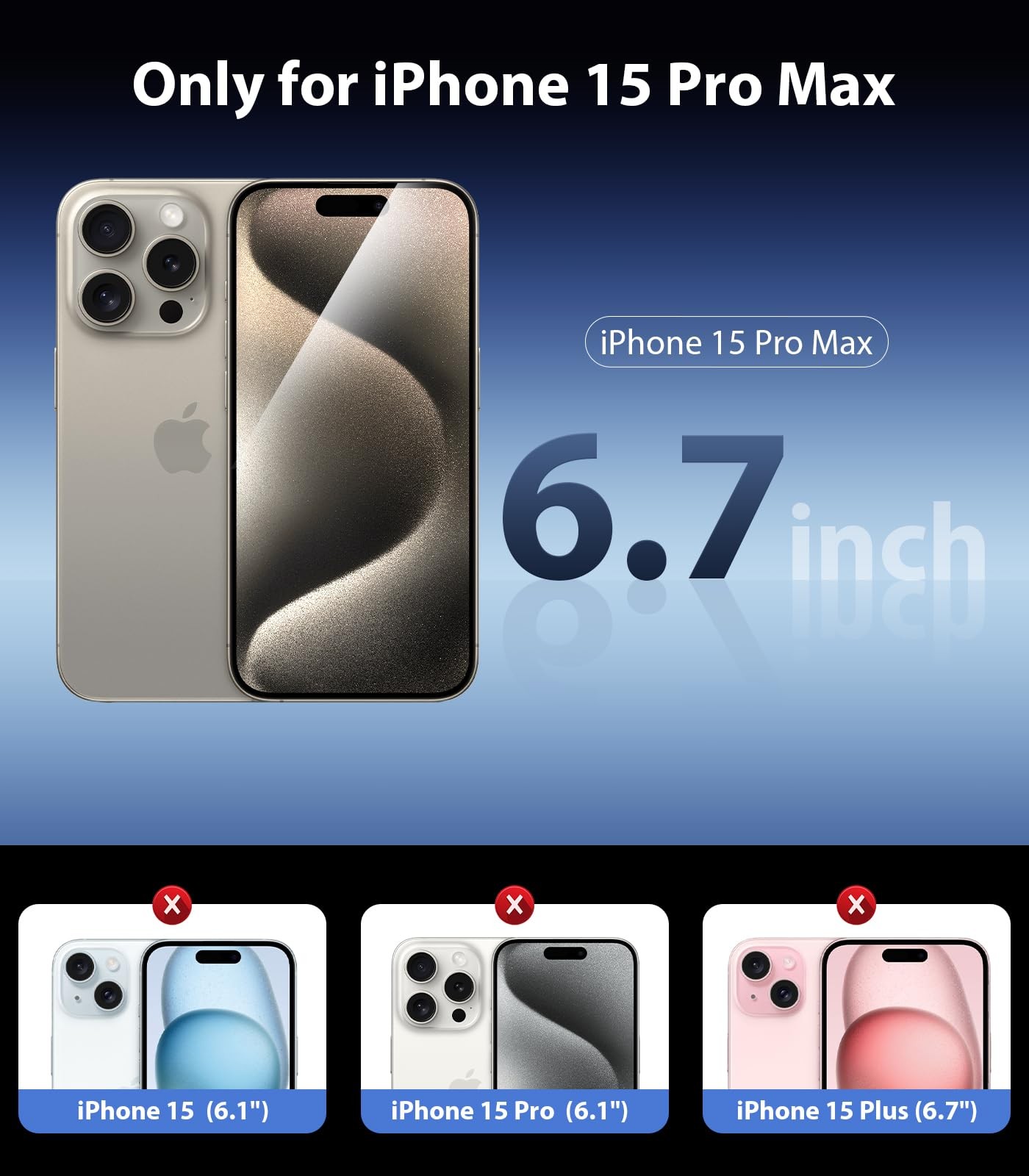 For iPhone 15 Pro Max Screen Protector 3 Pack 9H Tempered Glass Bubble Free