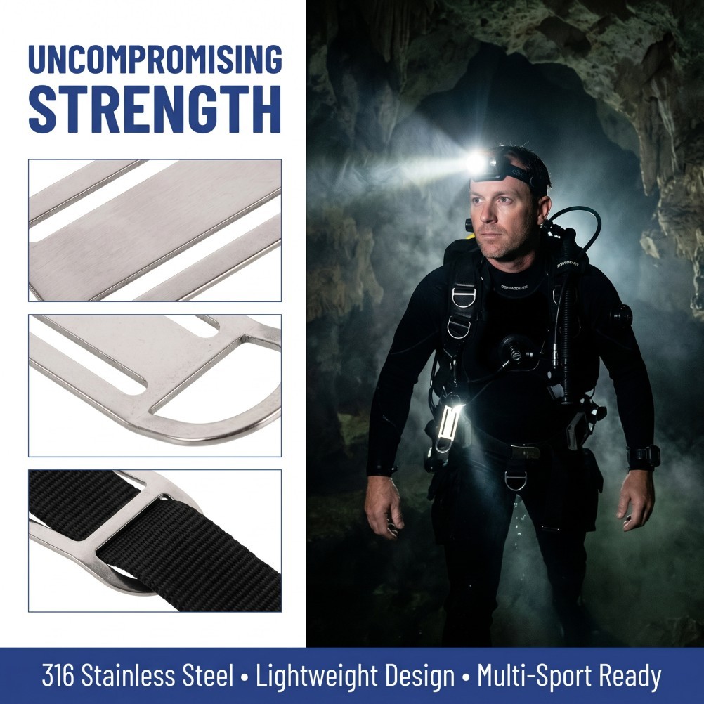 Diving Side Mount D Ring Buckle: Diving Webbing Strap Keeper - 5.3" Sidemount