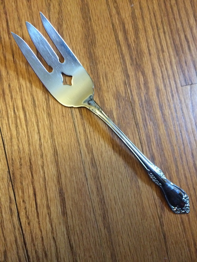 Wm A Rogers Oneida Stainless Floral Scroll MANSFIELD COLD MEAT SERVING FORK 8+"