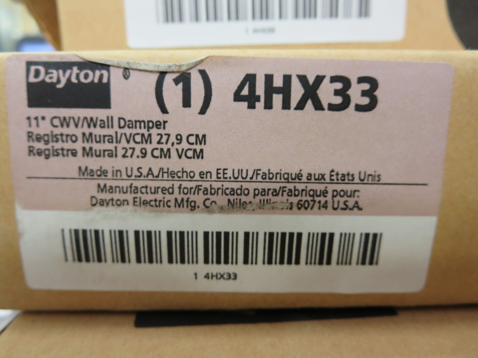Dayton 4HX33 11" CWV/ Wall Damper
