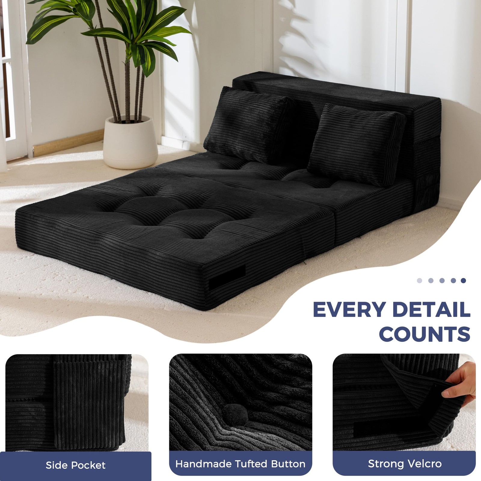 MAXYOYO Convertible Sofa Bed Fold Out Couch with Pillow MSF1BKUS100