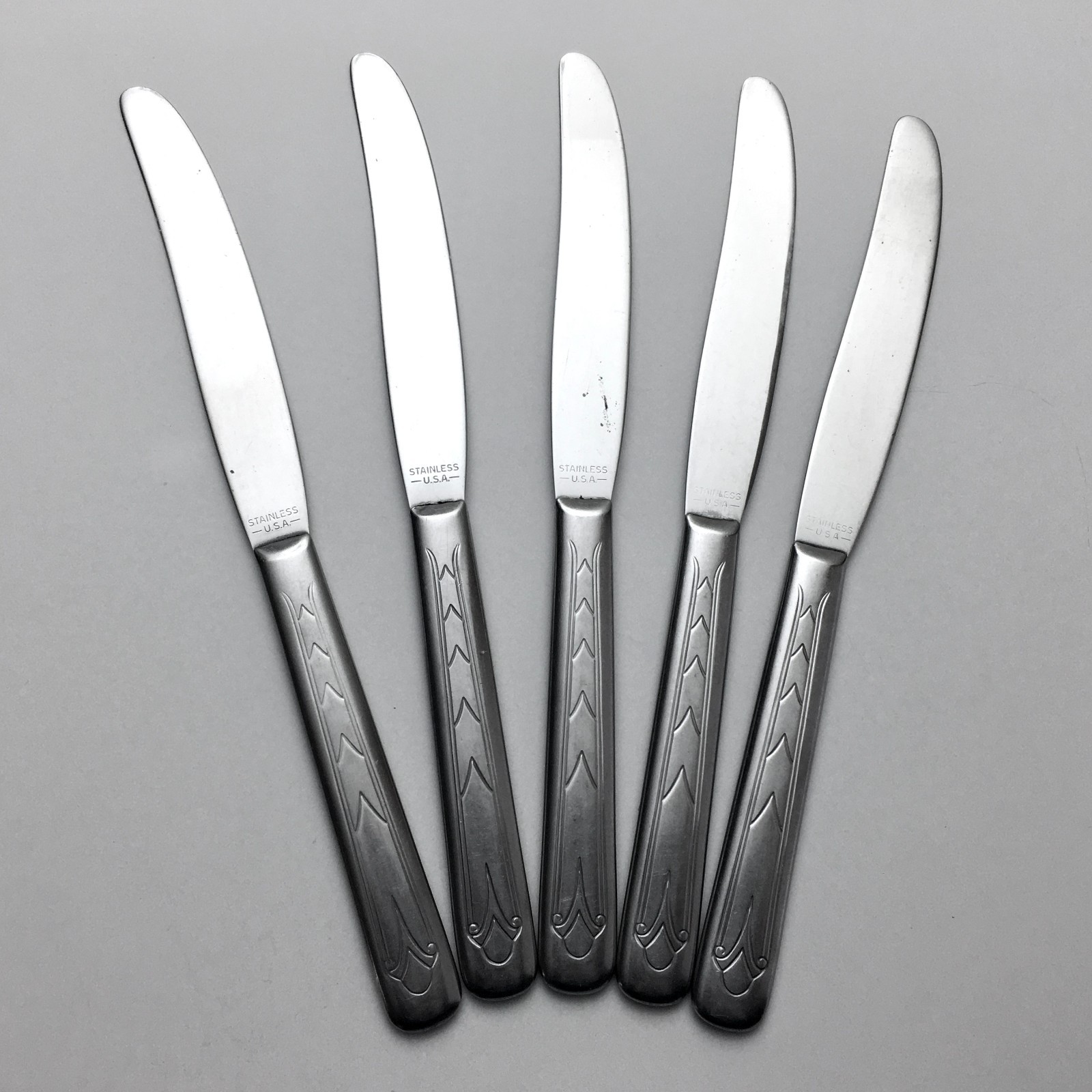 Vintage Lot of 5 Ekco Kenilworth Butter Knives Stainless Steel Art Deco Design