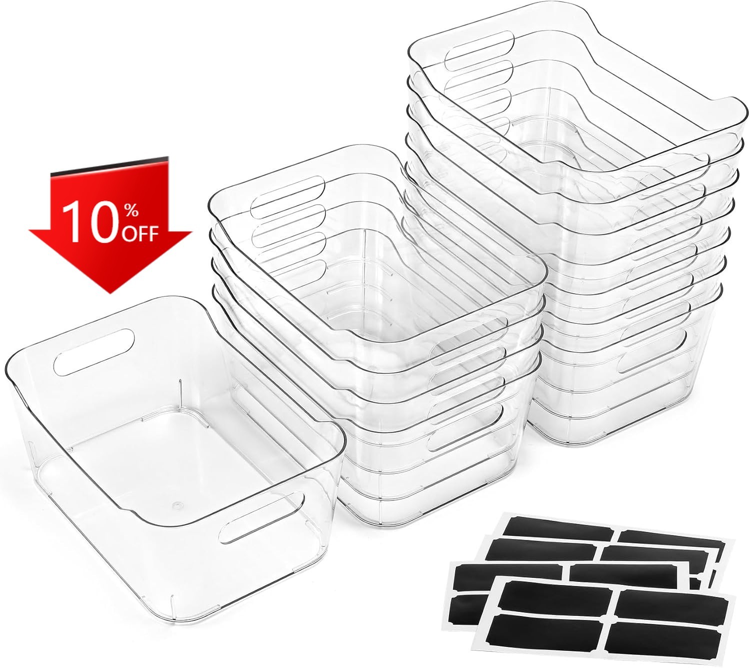 12-Piece Multifunctional Clear Plastic Storage Box Set (Includes Labels)