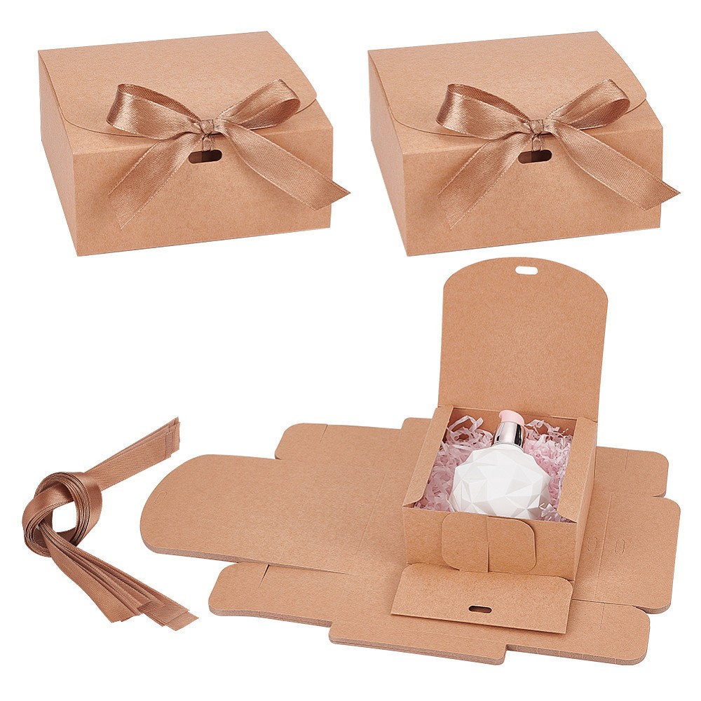 15sets Square Kraft Paper Jewelry Gift boxes with Ribbon for Anniversaries