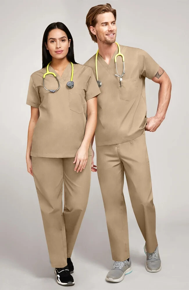 Unisex Scrub SET: V-Neck Top & Drawstring Pant TAN / KHAKI SIZE 3XL