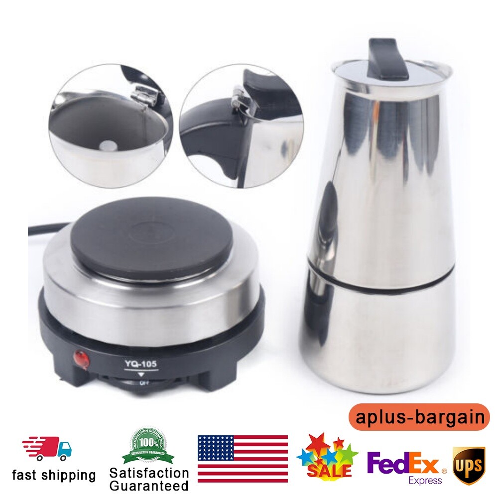 Stovetop Moka Pot Espresso Coffee Maker Stovetop 6 Cup 300ml Stainless Steel USA