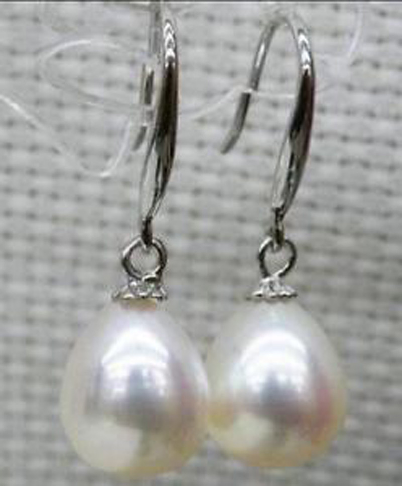 Charming AAA+ 10-12mm natural south sea white baroque pearl earrings 14k Gold
