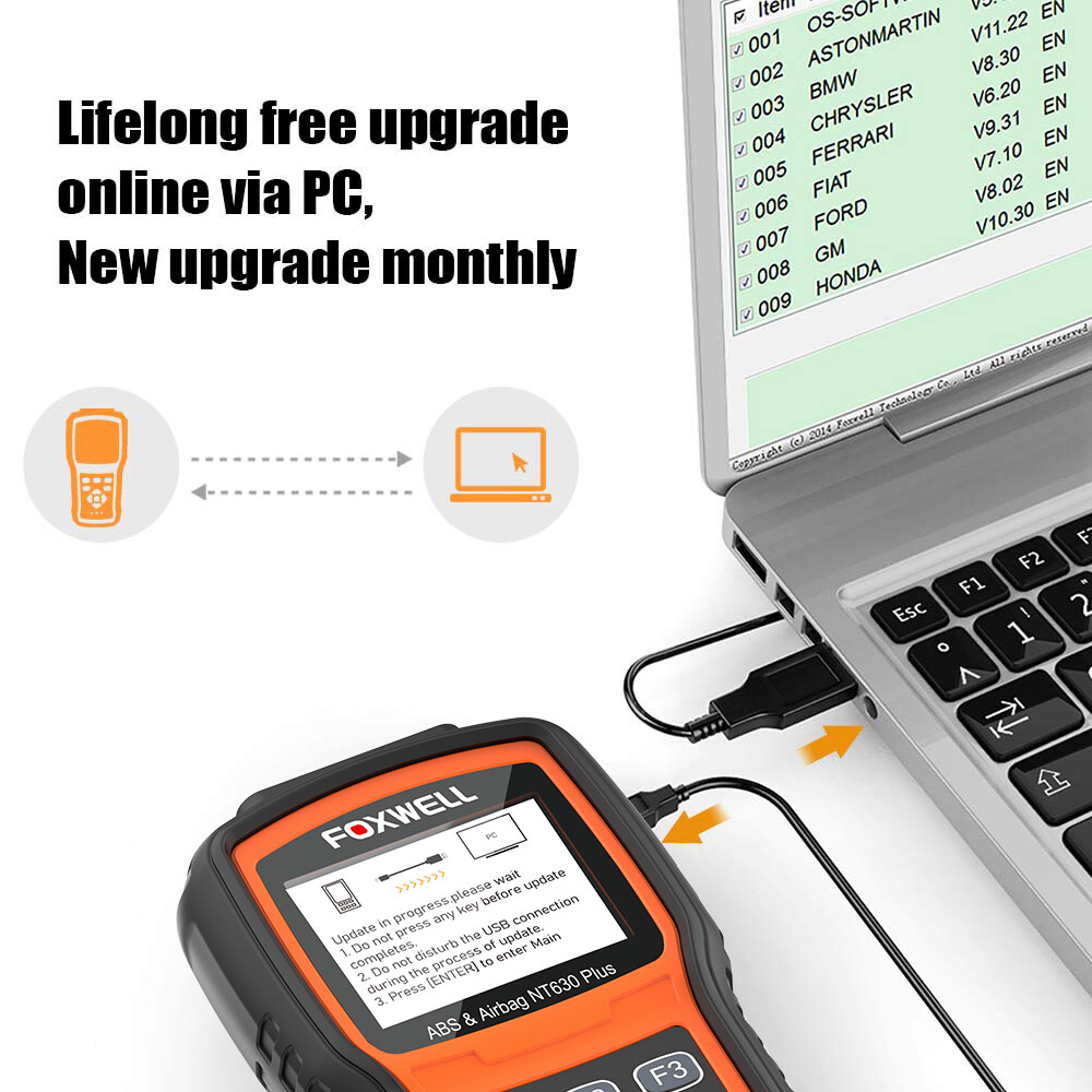 FOXWELL NT630 Plus ABS SRS OBD2 Scanner Tool Code Reader for Honda BMW GM Toyota
