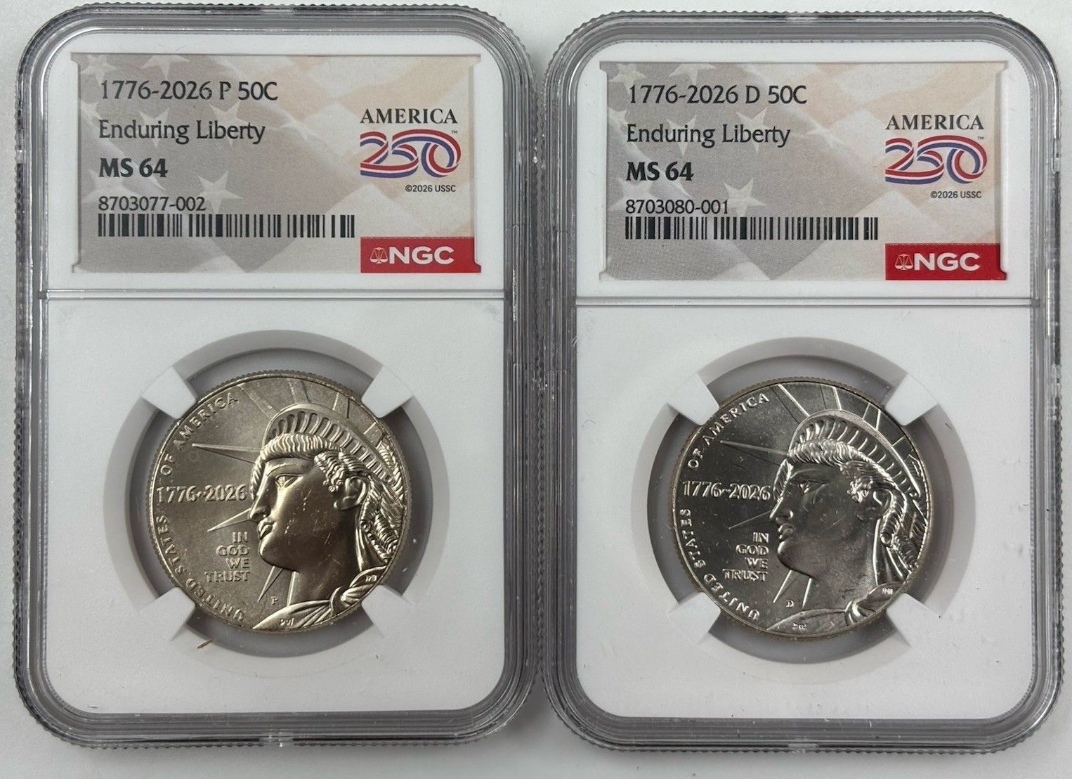 2026 P D ENDURING LIBERTY HALF 2 COINS NGC 250 Anniversary Label MS64⭐Ships now⭐