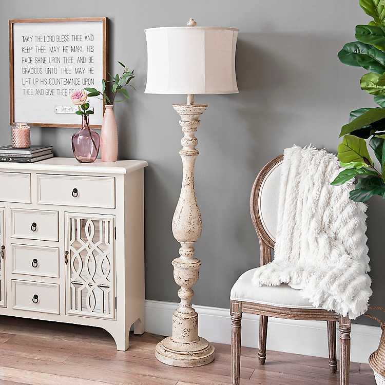 Kirkland's Distressed Cream Spindle Floor Lamp
