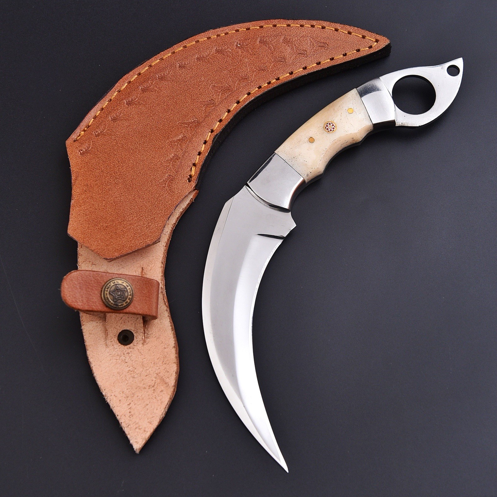Handmade Fixed Blade Karambit Knife Tactical Claw with Belt Leather Sheath