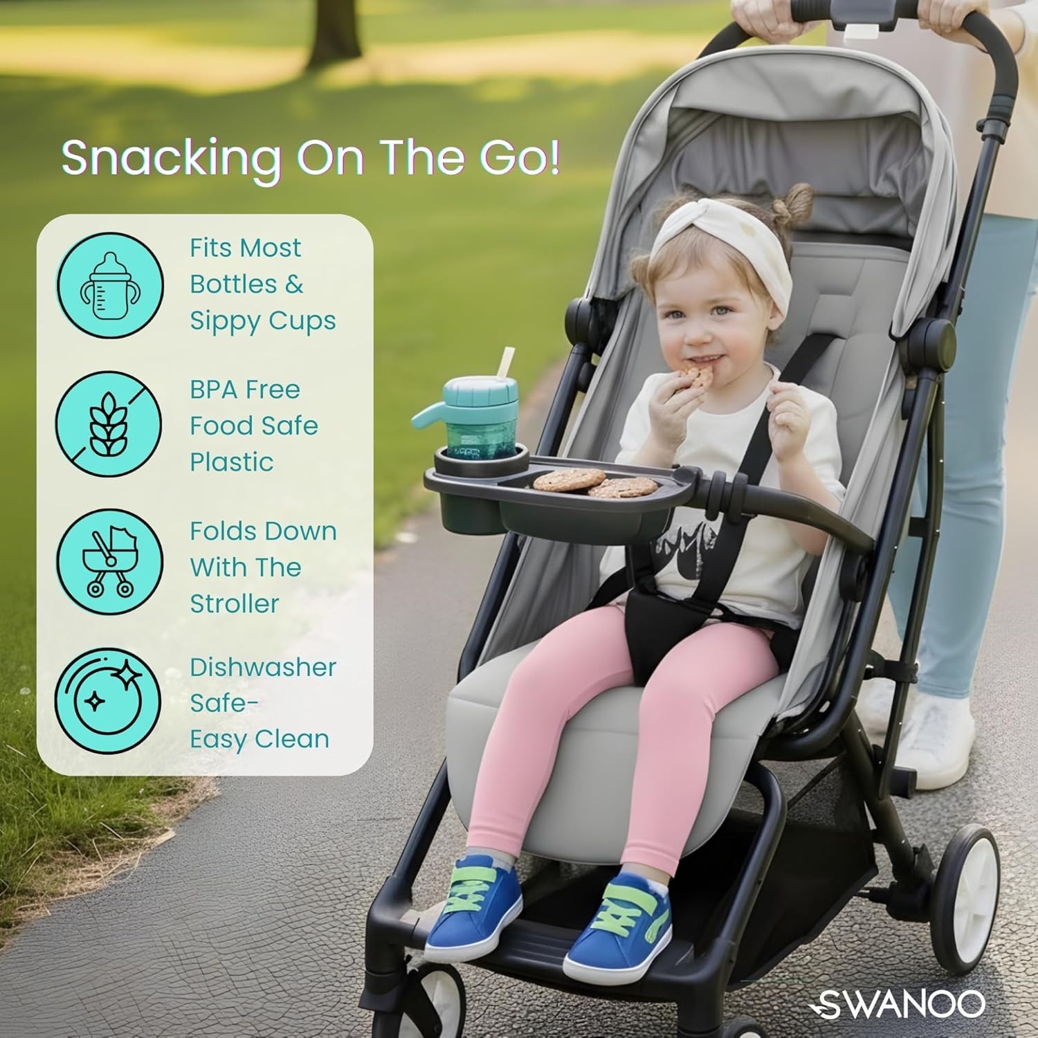Snack Tray for Strollers: Easy Install & Dishwasher Safe - Perfect for Outings