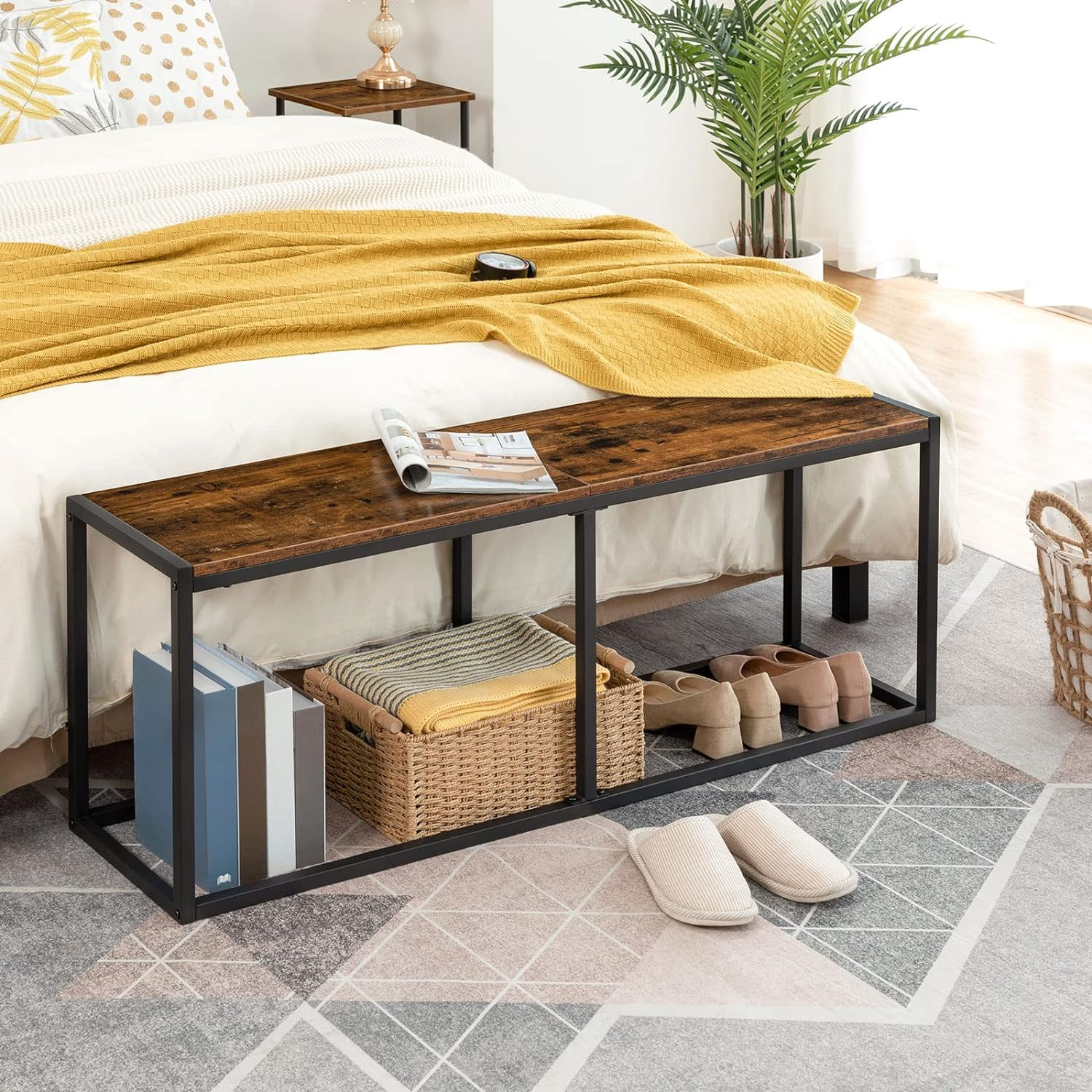 Dining Bench, 47.2 Inch Dining Table Bench, Industrial Style Kitchen Bench, Stee