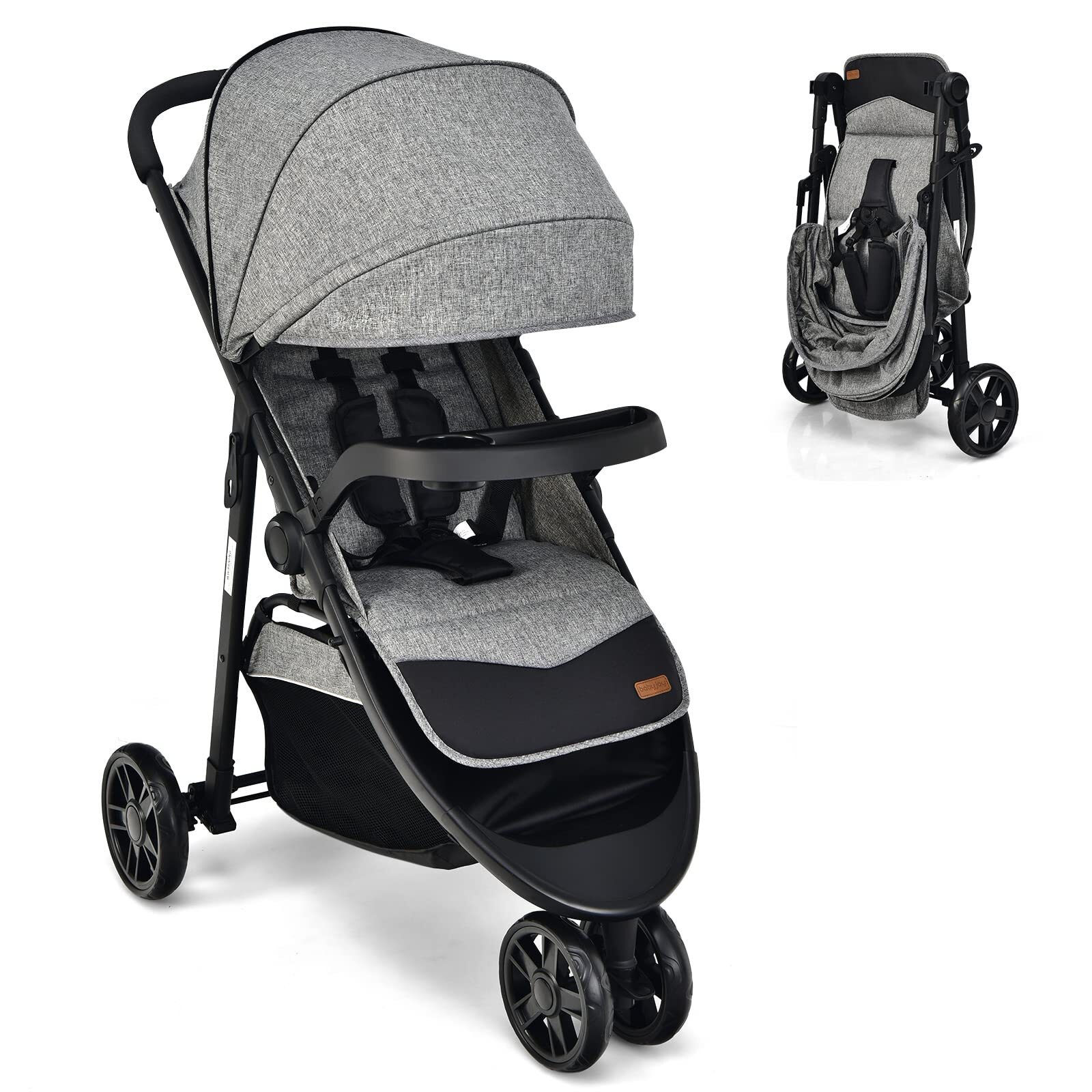 BABY JOY Jogging Stroller, Jogger Travel System with 5-Point Safety Harness, Adj