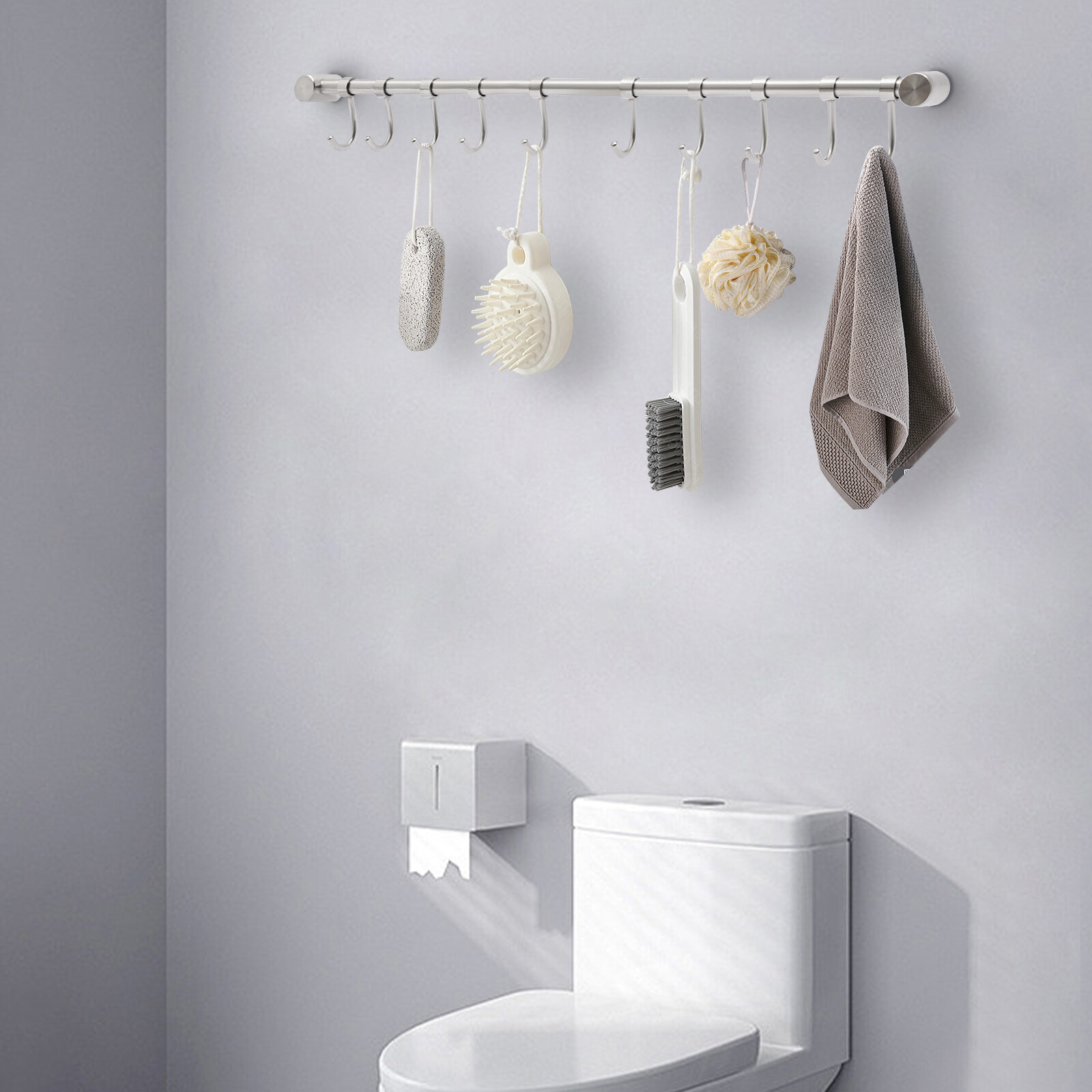 20 Inch Utensil Rack Kitchen Hanging Rack Hanging Rail Rod With 10 Sliding Hook