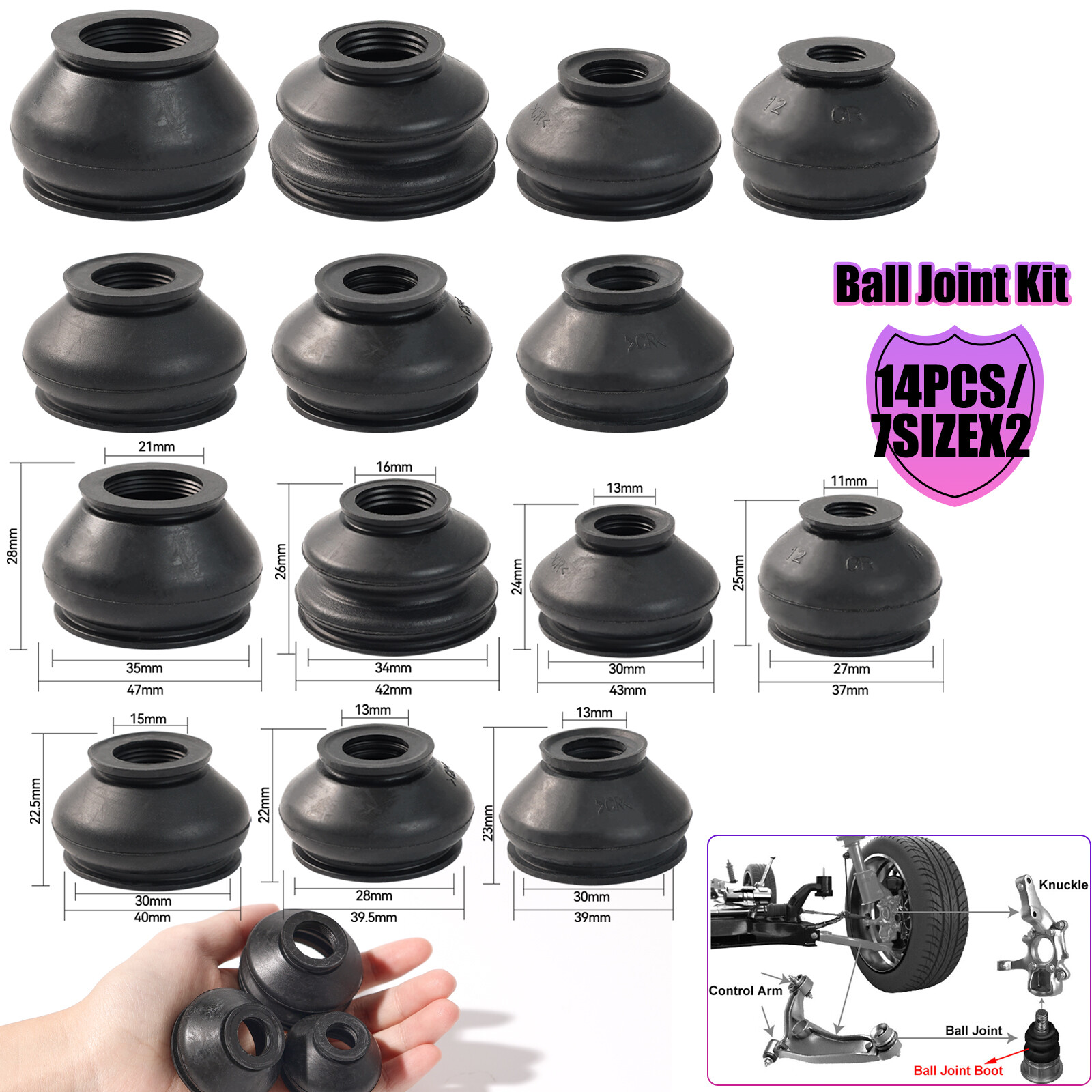 7Size X2 Rubber Ball Joint Boot Dust Cover Tie Rod LinkagesEnds Replacement Kits