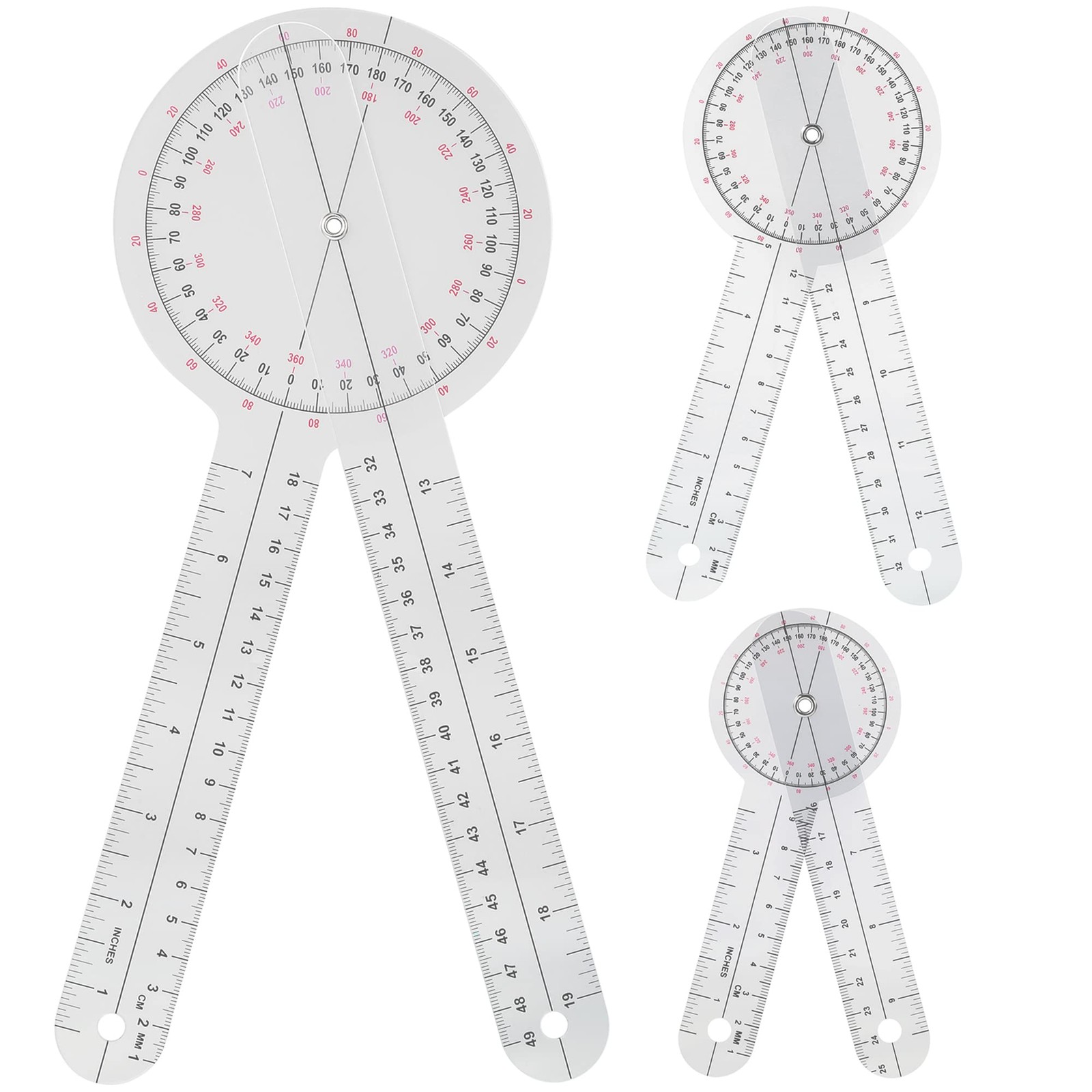 3 PCS Goniometer Set 6/8/12 Inch Physical Therapy Angle Ruler 360 Degree