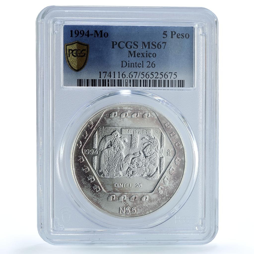 Mexico 5 pesos Dintel 26 KM-578 Precolombina Maya MS 67 PCGS silver coin 1994