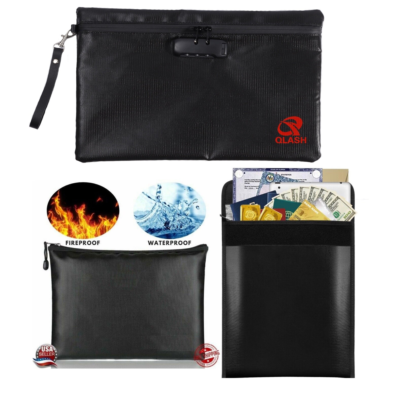 Fireproof Water Resistant Money Bag Upgrade Envelope Document File Pouch Case US