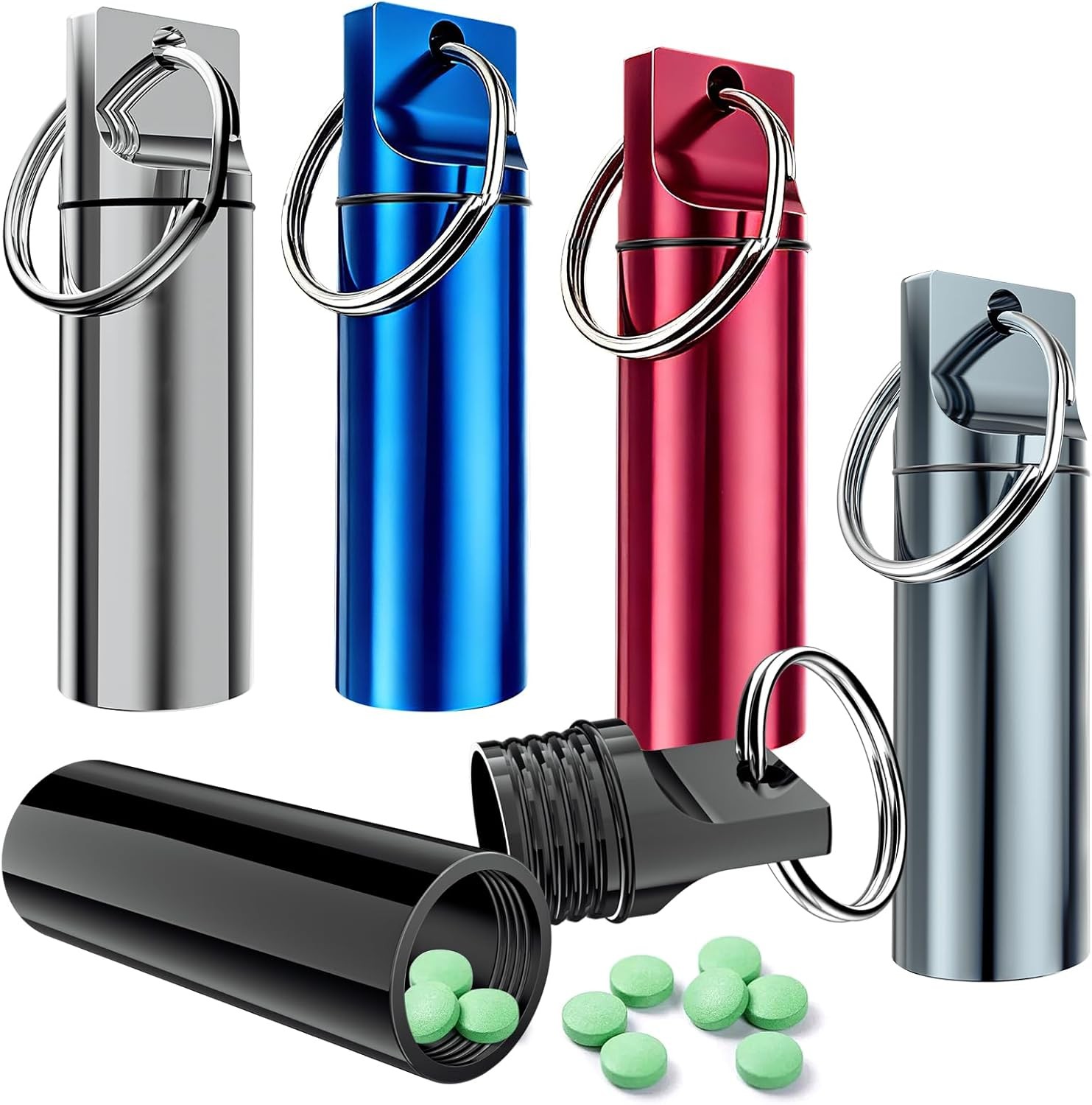 5 Pack Keychain Pill Holder, Portable Pill Organizer Small Pill Case for Purse,