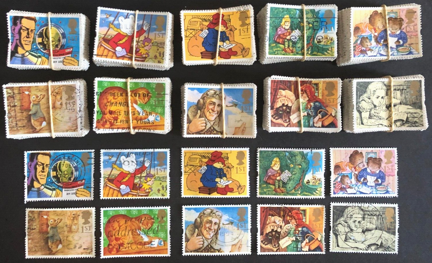 1000 GREETINGS (Messages) GB Postage Stamps for Arts and Crafting used off paper