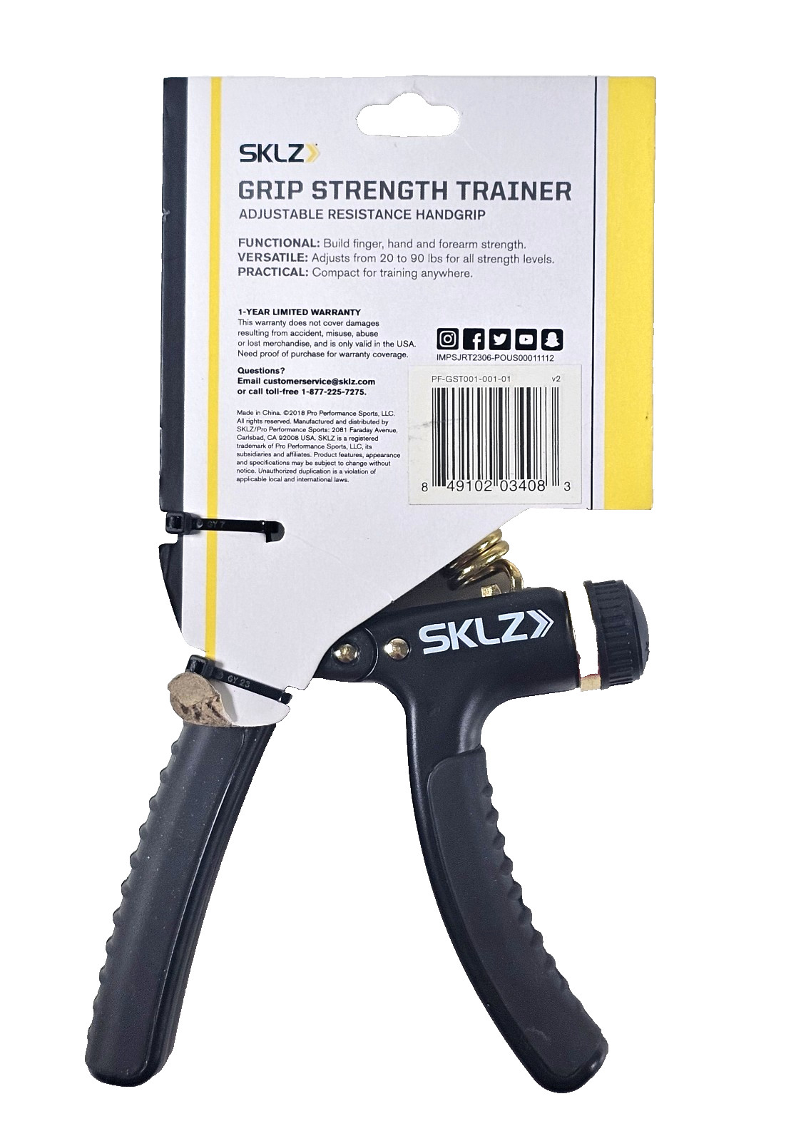 SKLZ Grip Strength Trainer - Black - Adjustable Resistance Handgrip - Fast Ship!