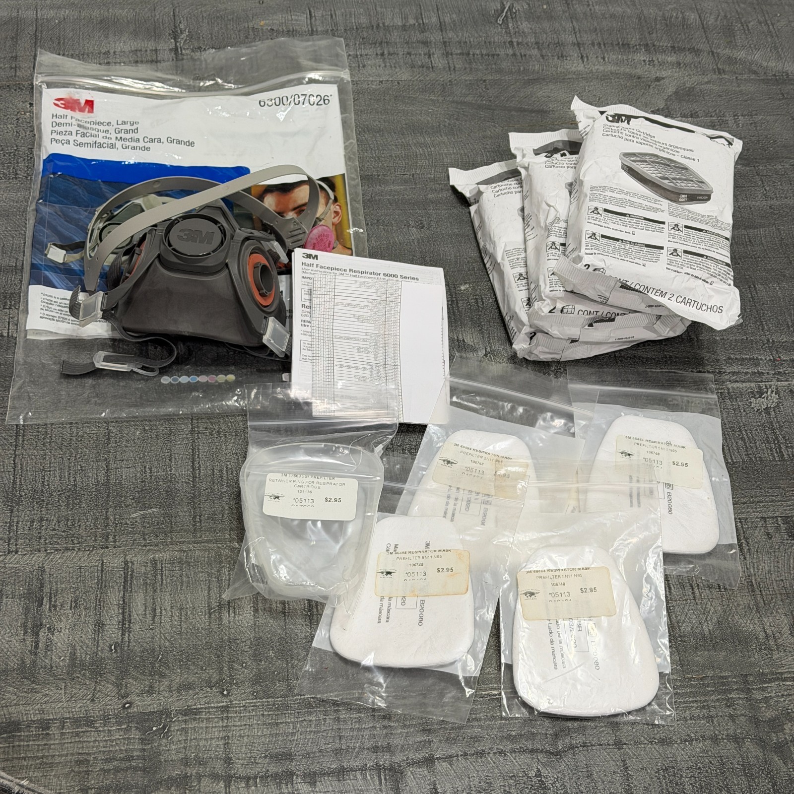 3M 6300 & 6- 6001 Half Face PPE Respirator Gas Mask Auto Painting Spraying LRG
