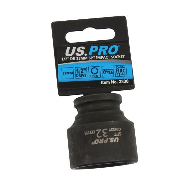 US PRO Single 1/2" Dr 32MM 6 Point 45mm deep Impact Socket 3830